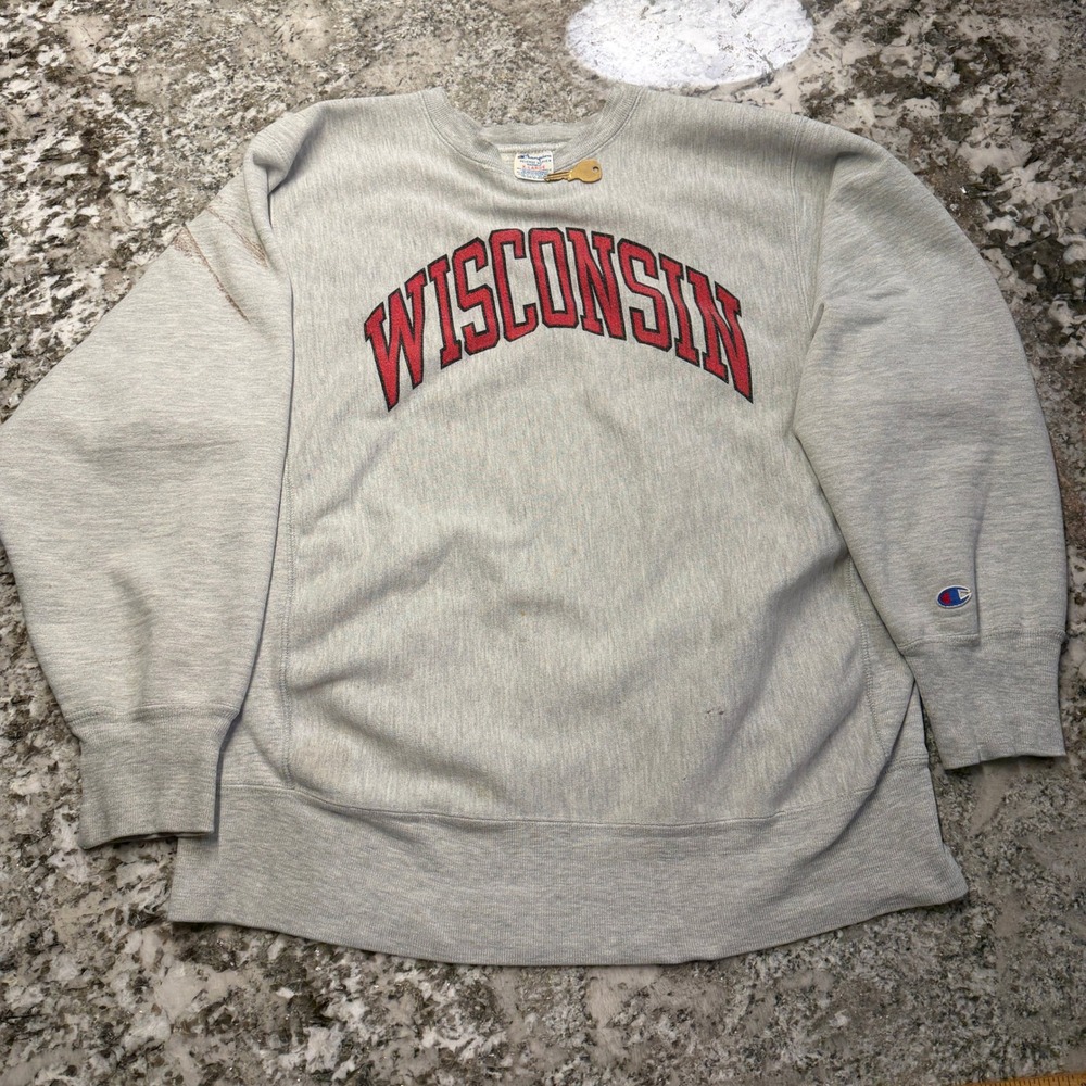Vintage 1990s Champion Reverse Weave Wisconsin Badgers Sweatshirt Grey XL USA PX